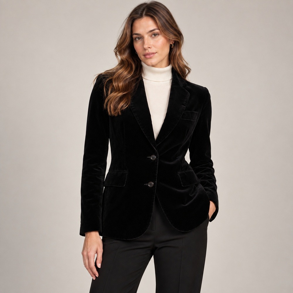 Chaus Velvet Blazer Women S Black Vintage Two Button Structured tailored Fall
